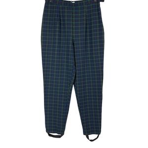 Vintage Kings Bay Womens Stretch Stirrup Pants Size 12 Green Navy Plaid USA